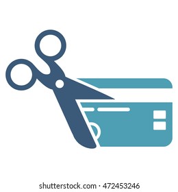 Cut Credit Card icon. Vector style is bicolor flat iconic symbol with rounded angles, cyan and blue colors, white background.