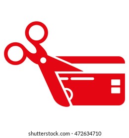 Cut Credit Card icon. Vector style is flat iconic symbol with rounded angles, red color, white background.