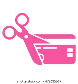 Cut Credit Card icon. Vector style is flat iconic symbol with rounded angles, pink color, white background.