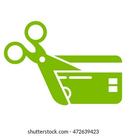 Cut Credit Card icon. Vector style is flat iconic symbol with rounded angles, eco green color, white background.
