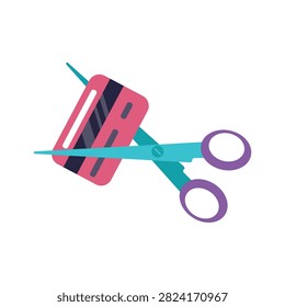Cut Credit Card with Scissors, Debt Reduction and Stop Spending Concept on White Background