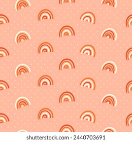 Cut cuter cutes orange beige white red rainbows on kitschy peach pink with dots 