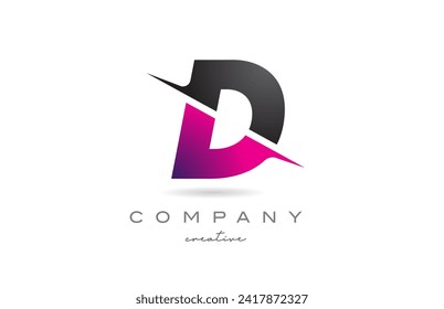 diseño creativo del icono del logotipo de la letra D cortada ilustración vectorial. Plantilla rosa y negra para empresa o negocio
