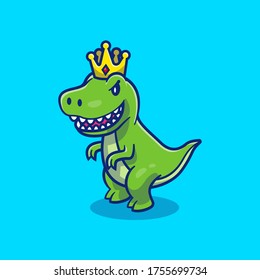 Cut Dino King Cartoon Vector Icon Illustration. Animal Icon Concept Isolated Premium Vector. Flat Cartoon Style 