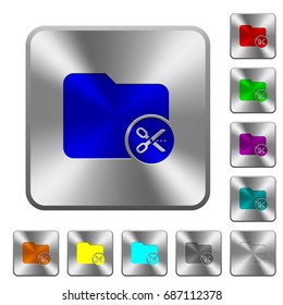 Cut directory engraved icons on rounded square glossy steel buttons