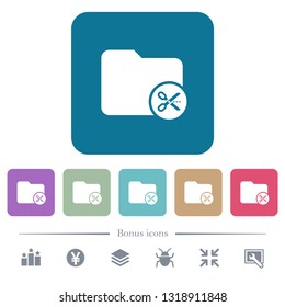 Cut directory white flat icons on color rounded square backgrounds. 6 bonus icons included