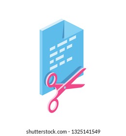 Cut document 3d vector icon isometric pink and blue color minimalism illustrate