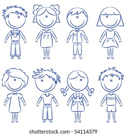 Cut doodle happy kids isolated on white background