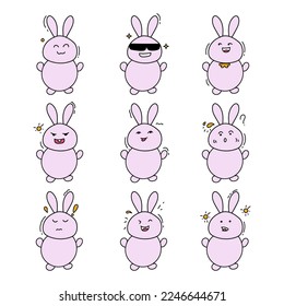 cut doodle rabbit expression set vector
