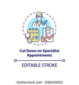 Cut down on specialist appointments concept icon. Annual checkup abstract idea thin line illustration. Visit physician instead of specialist. Vector isolated outline color drawing. Editable stroke