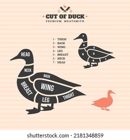 Corta el pato. Ilustración vectorial del pato sobre un fondo de color. Marcado de piezas de repuesto	