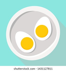 Cut egg on a plate. Vector illustration of a flat style.
