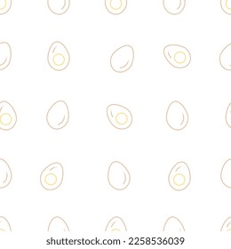 Cut eggs with yolk and eggs on a white background. Seamless line vector simple pattern