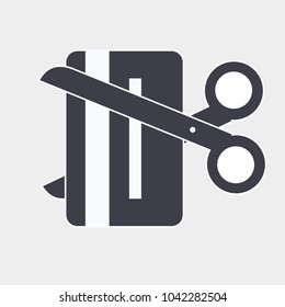 Cut Expired Credit Card Thin Line Vector Icon. Flat icon isolated on the white background. Editable EPS file. Vector illustration.