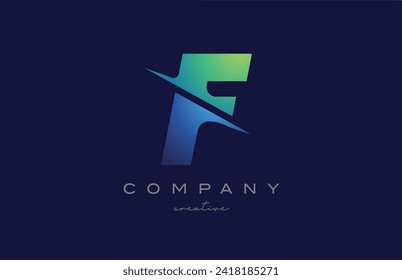 cut F gradient letter logo icon design vector illustration. Creative blue and green template for business or company