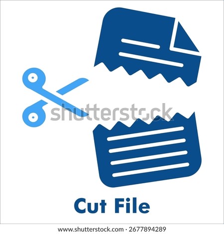 Cut file dual tone icon. Document editing, file process, content trim, and data management symbol.