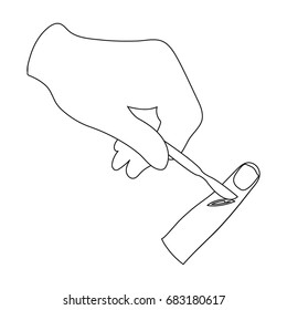 Cut the finger with a surgical scalpel. Surgery single icon in outline style vector symbol stock illustration web.