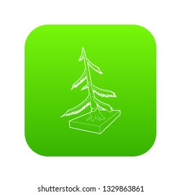 Cut fir icon green vector isolated on white background