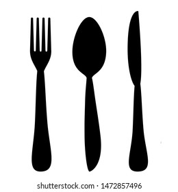 Cut food knife, spoon and fork Restaurant  on a white background. Vector illustrations
