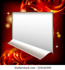 Cut framed paper sheet with red abstract luminous fantasy background. Vector illustration.