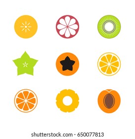 Cut fruit. Icon set. Exotic fruit on white background. Vector illustration