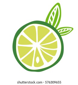 cut fruit lime with leaves icon vector.