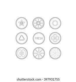 Cut fruit symbols. Line icon.
