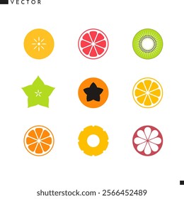 Cut fruit top view. Exotic fruit icon 