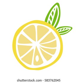 cut fruit yellow lemon with leaves icon vector.