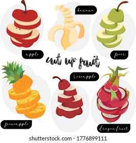 Cut up Fruits isolated on white background