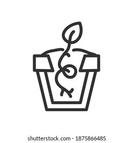 cut garden pot with sprout, linear icon. Editable stroke