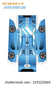 Cut and glue the 3d sports car. Kids game and activity page papercraft. Diy a paper toy. Birthday party decor with sports vehicles.