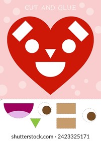 Cut and glue activity for Kids. Valentine's Day educational game. Fine motor skills for preschool and kindergarten children. Cute red heart worksheet	