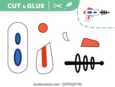 Cut and glue. Alien weapon. Applique. Paper education game. Cartoon. Isolated vector illustration eps 10