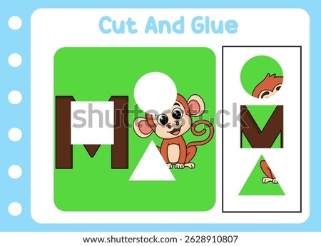 cut and glue animal cute monkey. kids puzzle.   