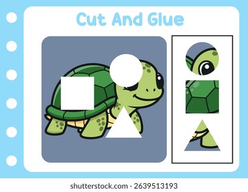 cut and glue animal cute turtle. kids puzzle.   