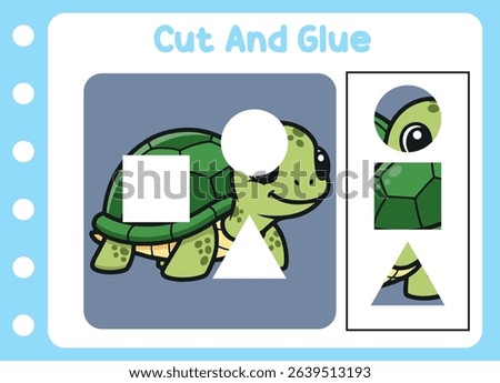 cut and glue animal cute turtle. kids puzzle.   