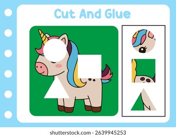 cut and glue animal cute unicorn. kids puzzle.   
