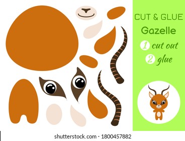 Cut and glue baby gazelle. Education developing worksheet. Color paper game for preschool children. Cut parts of image and glue on paper. Cartoon character. Colorful vector stock illustration.