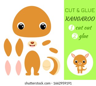 Cut and glue baby kangaroo. Color paper application game. Educational paper game for preschool children. Cartoon character. Flat vector stock illustration.