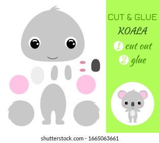 Cut and glue baby koala. Color paper application game. Educational paper game for preschool children. Cartoon character. Flat vector stock illustration.