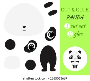 Cut and glue baby panda. Color paper application game. Educational paper game for preschool children. Cartoon character. Flat vector stock illustration.