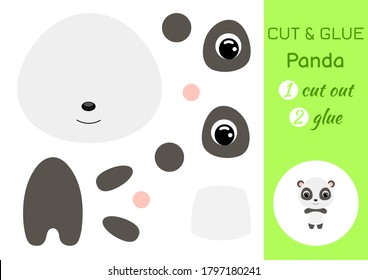 Cut and glue baby panda. Education developing worksheet. Color paper game for preschool children. Cut parts of image and glue on paper. Cartoon character. Colorful vector stock illustration.