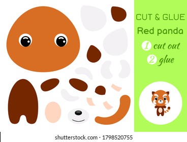 Cut and glue baby red panda. Education developing worksheet. Color paper game for preschool children. Cut parts of image and glue on paper. Cartoon character. Colorful vector stock illustration.