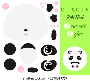 Cut and glue baby sitting panda. Color paper application game. Educational paper game for preschool children. Cartoon character. Flat vector stock illustration.