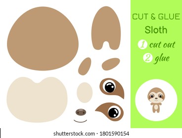 Cut and glue baby sloth. Education developing worksheet. Color paper game for preschool children. Cut parts of image and glue on paper. Cartoon character. Colorful vector stock illustration.