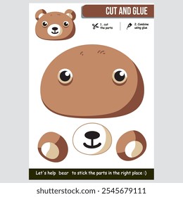 Cut and glue bear's head activity for children's education.