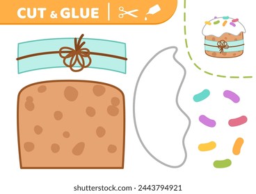 Cut and glue. Big pie with colorful sprinkle and glaze. Applique. Paper game. Cartoon. Isolated vector illustration eps 10