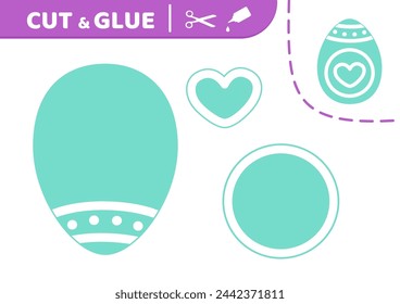 Cut and glue. Blue easter egg with big heart. Applique. Paper game. Cartoon. Isolated vector illustration eps 10