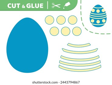 Cut and glue. Blue Easter egg with dota and lines. Applique. Paper game. Cartoon. Isolated vector illustration eps 10